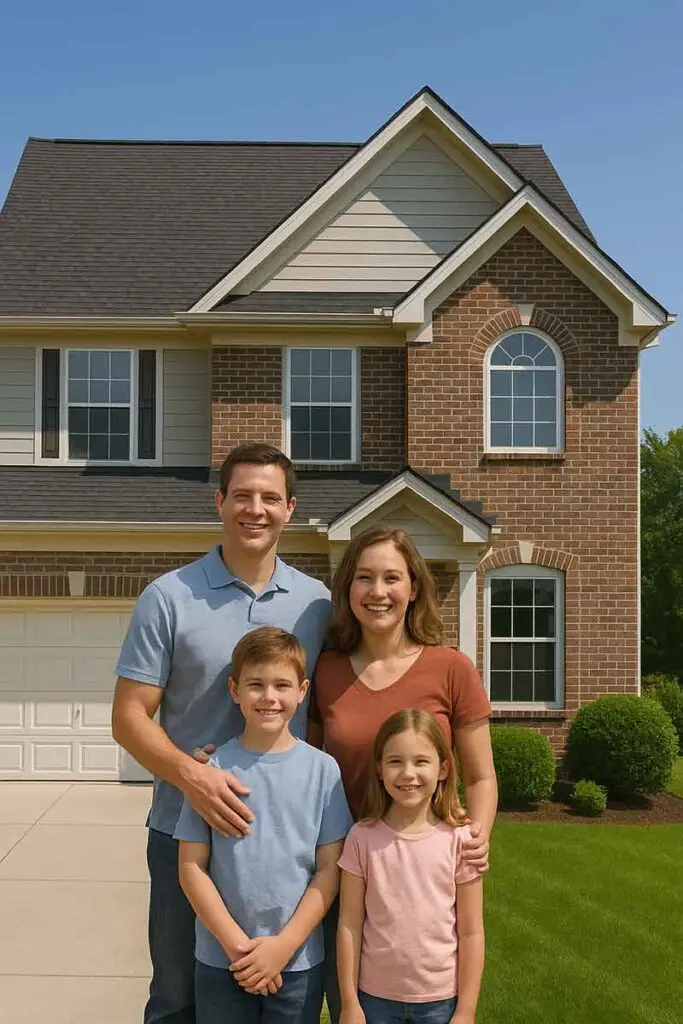 Happy Family with New Roof on their home
